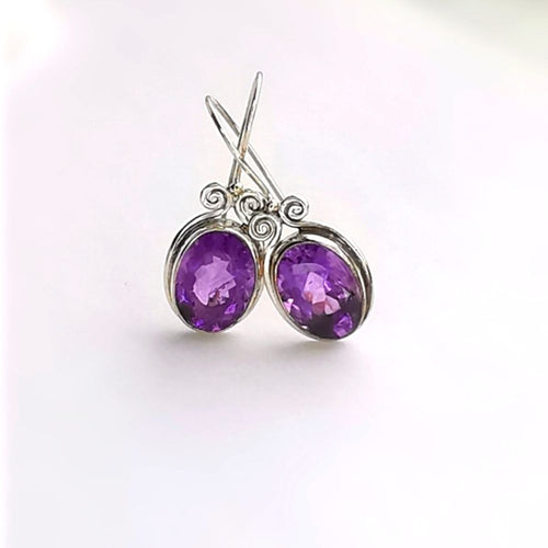 Oval Cut Amethyst Drop Earrings in Sterling Silver