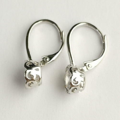 Rose Cut CZ Solitaire Drop Earrings Lever Back