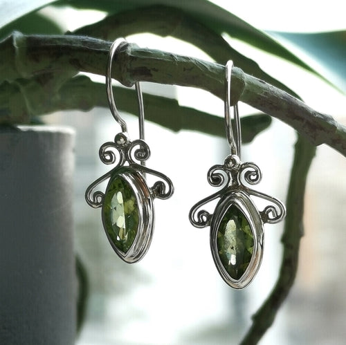 Marquise Peridot Drop Earrings in Sterling Silver