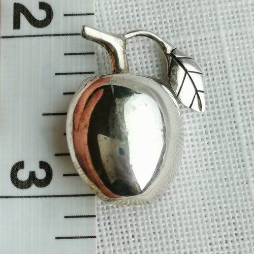 Vintage 70's Apple Brooch Pin in Sterling Silver