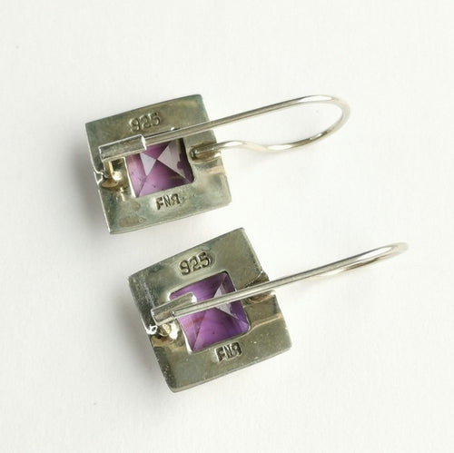 Square Cut Lavender Amethyst Drop Earrings in Sterling Silver