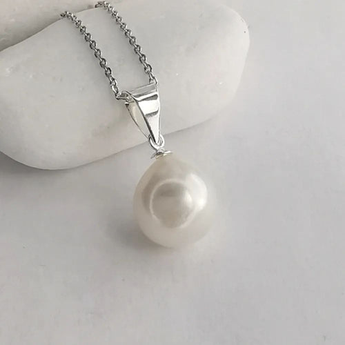 White Cultured Freshwater Pearl Pendant Necklace in Sterling Silver