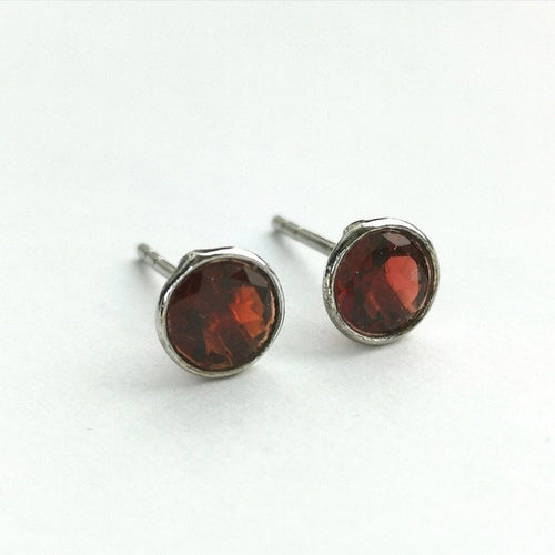 Garnet Stud Earrings in Sterling Silver