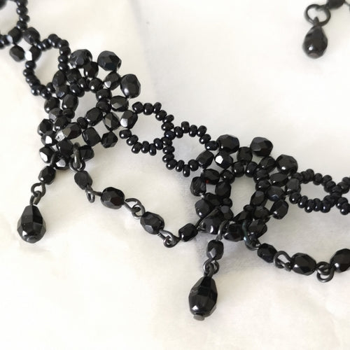 Vintage Czech black Crystal Victorian Style  Choker Necklace
