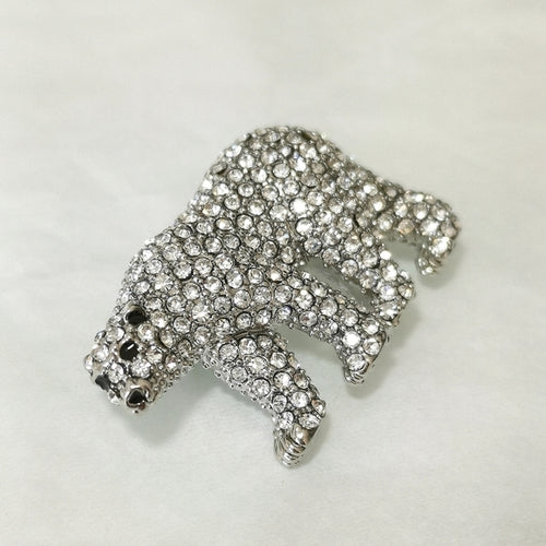 Crystal Polar Bear Brooch in Silver Tone