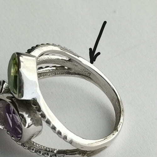 3 Gemstone Ring Peridot, Amethyst, Topaz in Sterling Silver