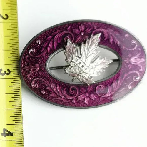 Antique Purple Sterling Silver Guilloche Enamel Sash Brooch