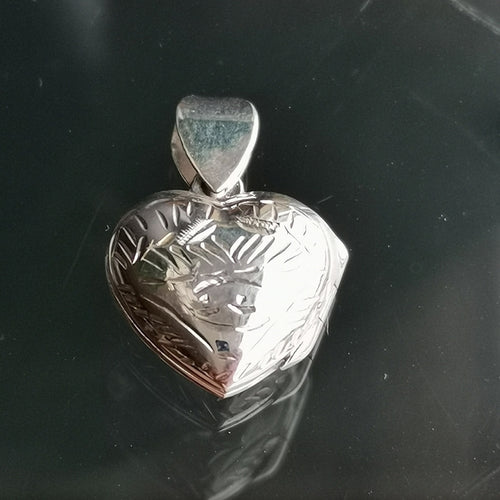 Sterling Silver Small Engraved Heart Locket Pendant Necklace