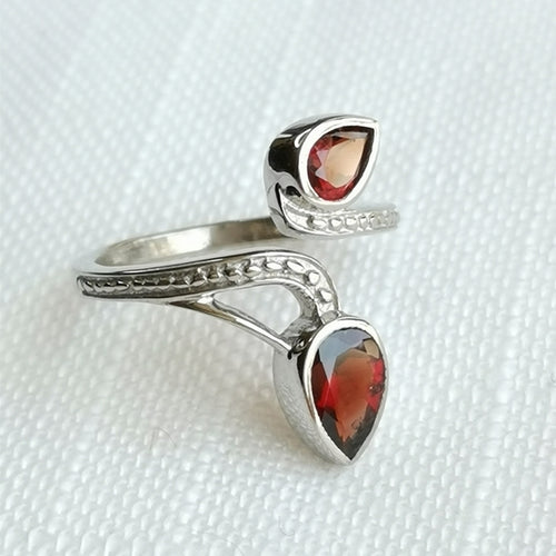 Garnet Vine Gemstone Ring in Sterling Silver