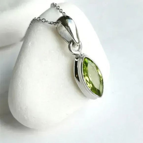 Marquise Peridot Pendant Necklace in Sterling Silver