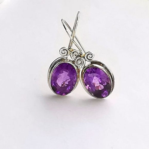 Oval Cut Amethyst Drop Earrings in Sterling Silver