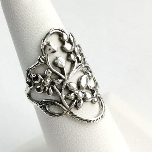 Filigree Flower Vine Ring in Sterling Silver size 6.5