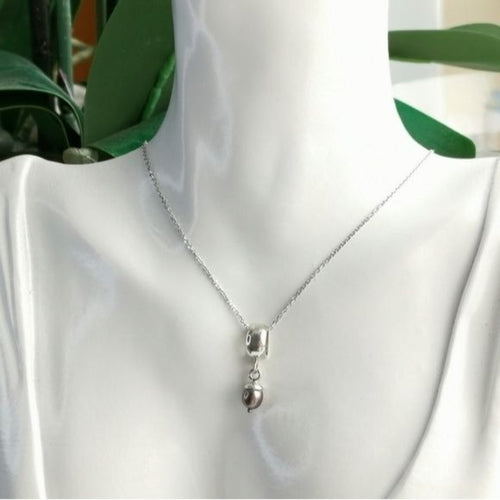 Grey Freshwater Pearl Pendant Necklace in Sterling Silver