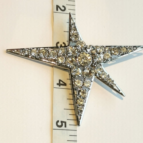 Statement Crystal Star Brooch in Silver Tone