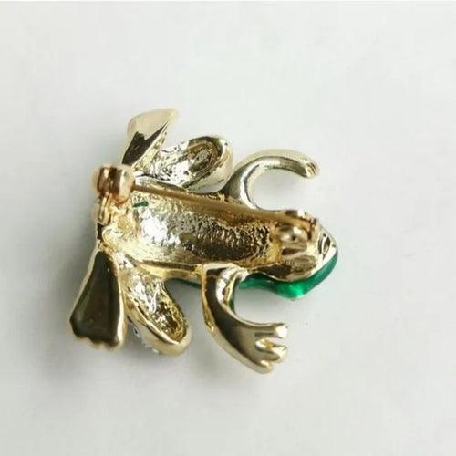 Green Crystal and Enamel Frog Brooch