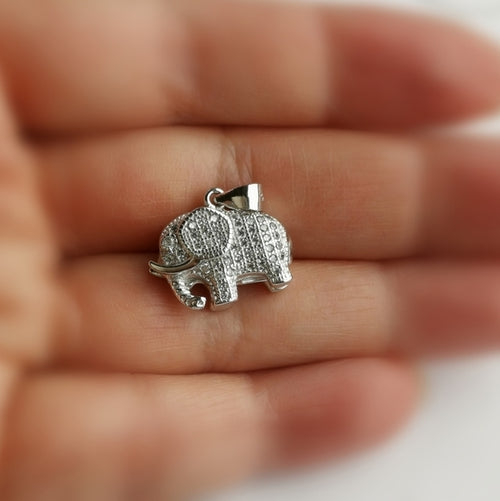 Lucky Elephant Pendant Necklace in Sterling Silver and CZ