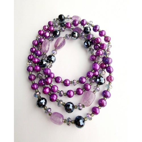 Feshwater Purple Pearl, Amethyst and Crystal Rope Necklace