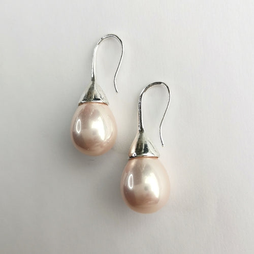 Blush Pink Shell Pearl Tapered Drop Earrings