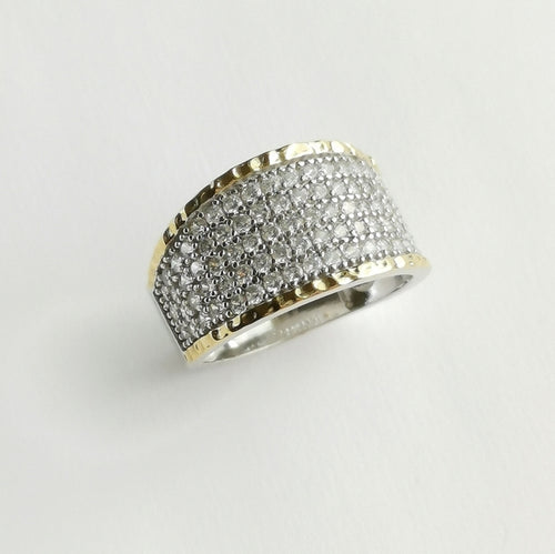 Sterling Silver CZ and 14kt Yellow Gold Wide Band Ring