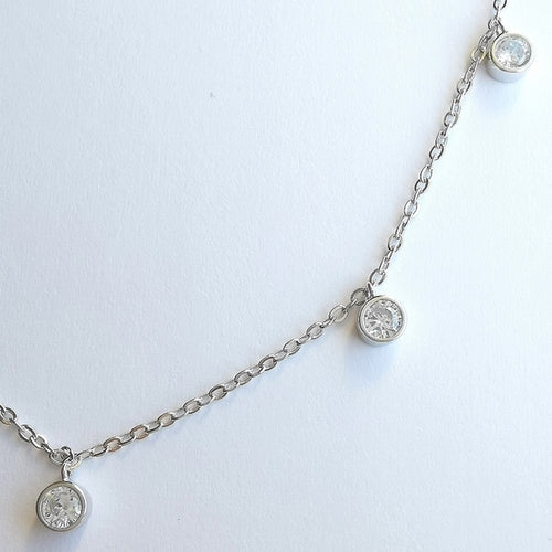 CZ Droplet Necklace in Sterling Silver 18"