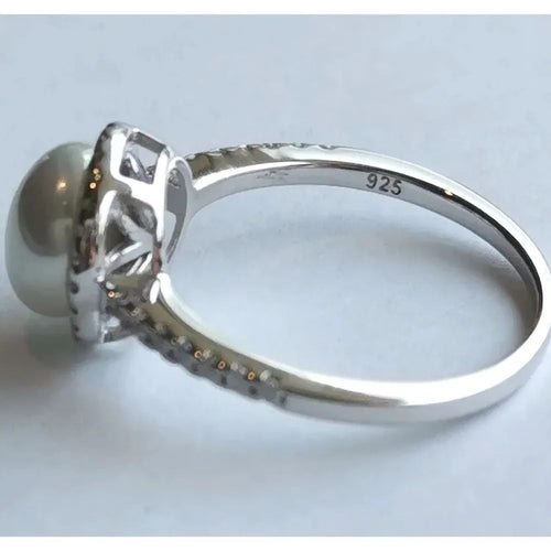 White Mabe Pearl Ring with CZ Halo size 7