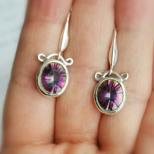 Mystic Topaz sterling silver dangle drop earrings