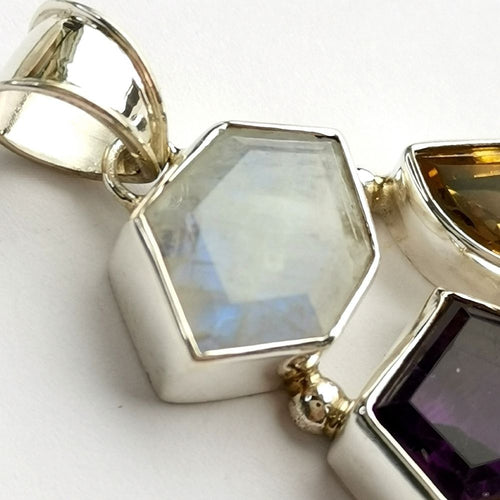 Modernist Freeform Moonstone Amethyst Citrine Pendant in Sterling Silver