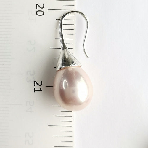 Blush Pink Shell Pearl Tapered Drop Earrings