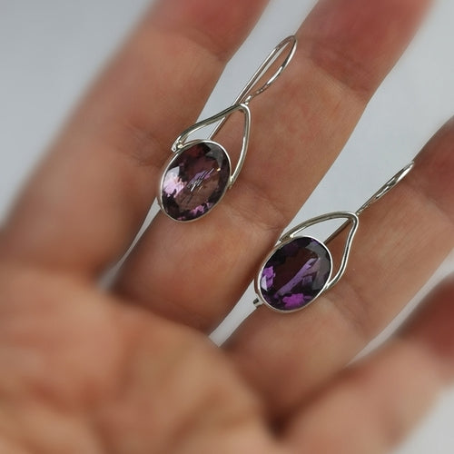 Oval Cut Brazilian Amethyst Drop Earrings in Sterling Silver