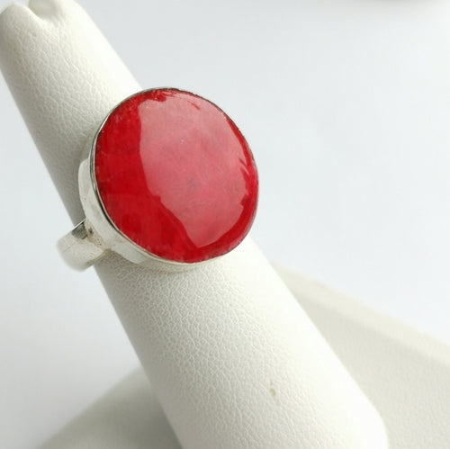 Red Sponge Coral Geometric Ring in Sterling Silver