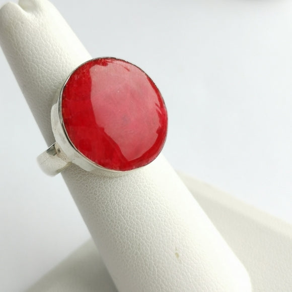 Red Sponge Coral Geometric Ring in Sterling Silver