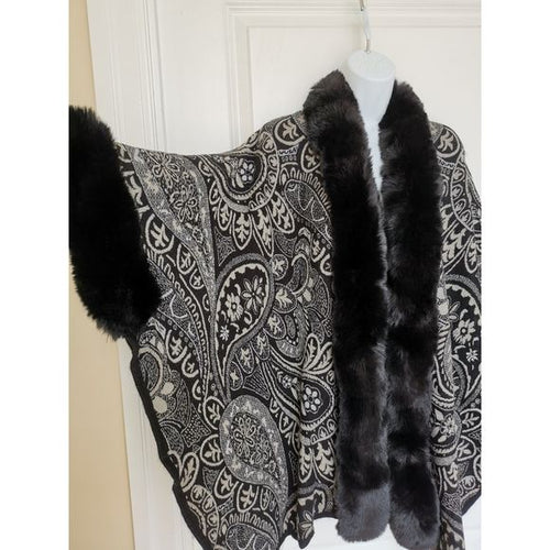 Paisley Black Cape with Faux Fur Trim one size