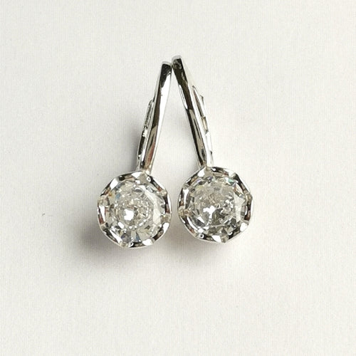 Rose Cut CZ Solitaire Drop Earrings Lever Back