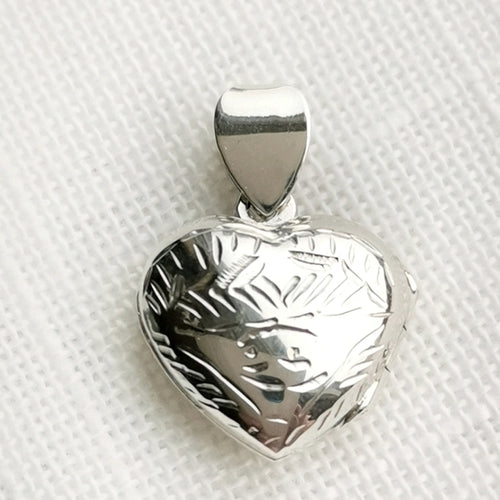 Sterling Silver Small Engraved Heart Locket Pendant Necklace