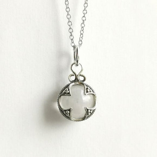 Tudor Revival Quartz Ball in Sterling Silver Pendant Necklace