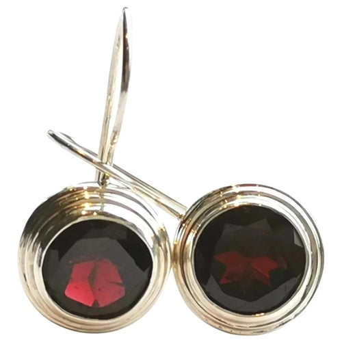 Round Cut Garnet Drop Earrings in Sterling Silver