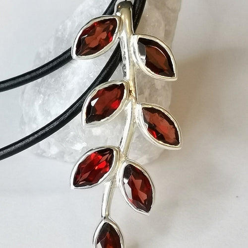 Garnet Branch Pendant Necklace in Sterling Silver