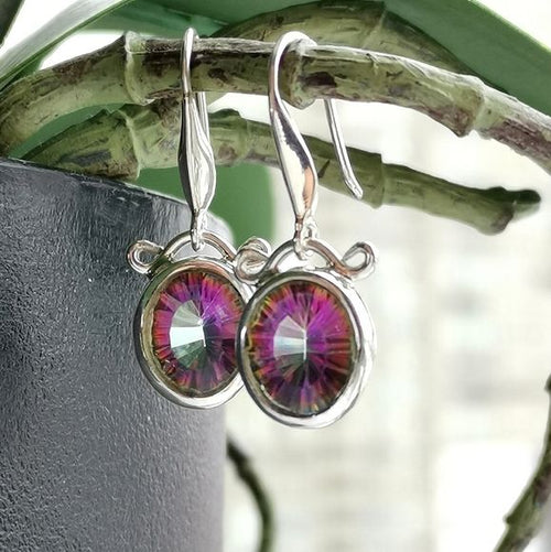 Mystic Topaz sterling silver dangle drop earrings