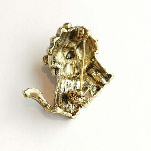 Leo the Lion Brooch in Gold Tone and Crystals