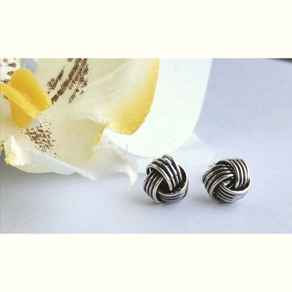 Love Knot Stud Earrings in Oxidized Sterling Silver 6mm