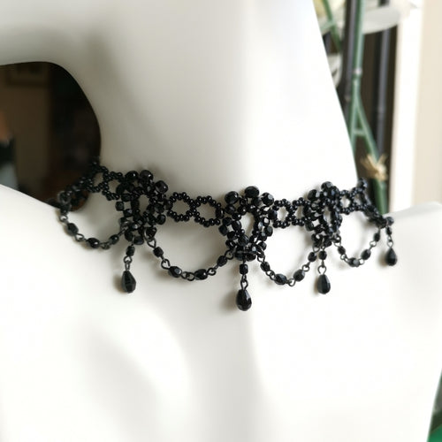 Vintage Czech black Crystal Victorian Style  Choker Necklace