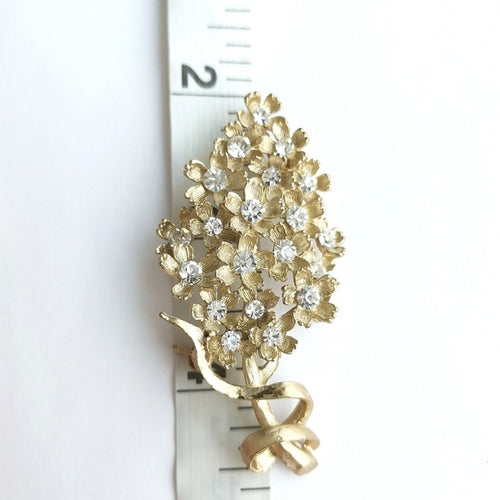 Vintage Lilac Blossom Flower Brooch  in Crystals and Gold Tone