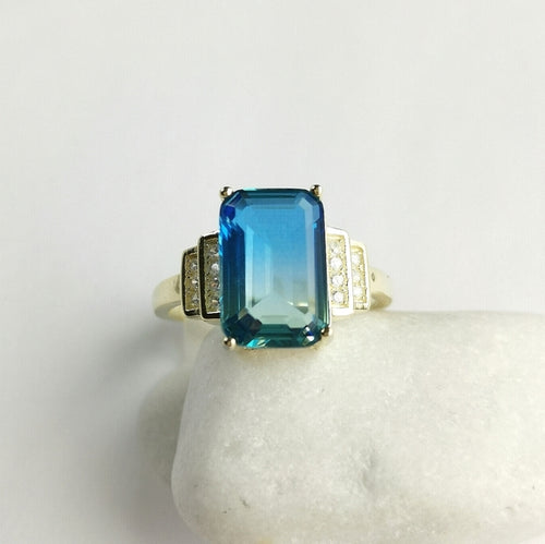Blue Green Peacock Quartz Ring 14k Gold  Sterling Silver