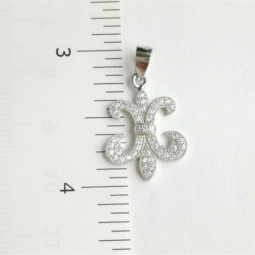 Fleur de Lys Pendant in Sterling Silver and Pave CZ