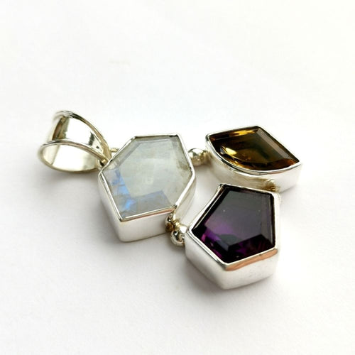 Modernist Freeform Moonstone Amethyst Citrine Pendant in Sterling Silver