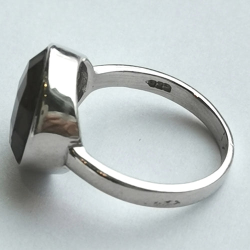 Checkerboard Cut Smoky Quartz Ring in Sterling Silver