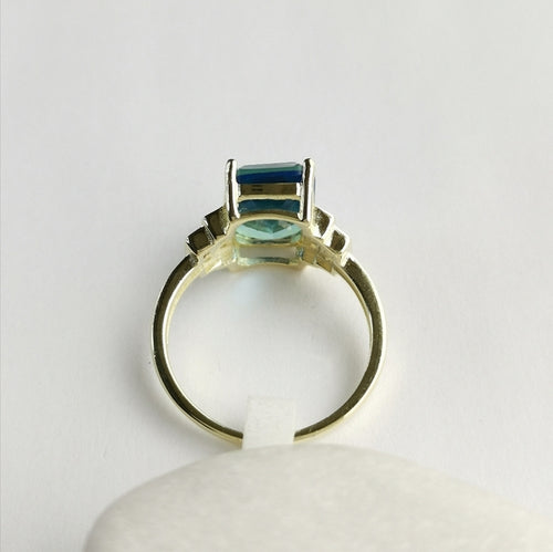 Blue Green Peacock Quartz Ring 14k Gold  Sterling Silver