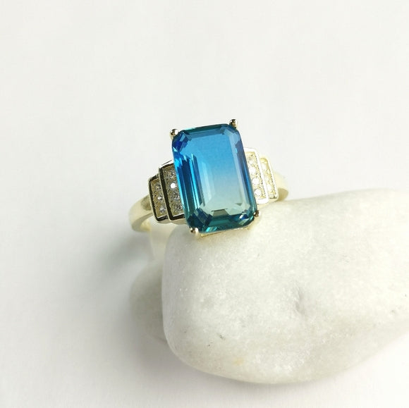 Blue Green Peacock Quartz Ring 14k Gold  Sterling Silver
