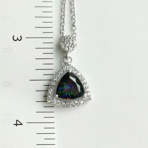 Mystic Topaz cz halo pendant necklace in Sterling Silver