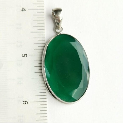 Large Oval Green Onyx Pendant Necklace